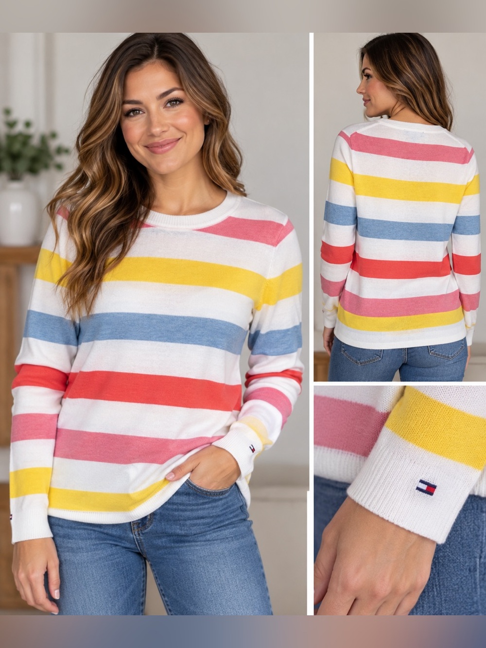 Tommy Hilfiger Women’s M Multicolor Striped Crewneck Sweater Preppy
